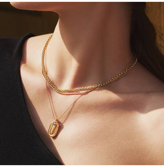  Voque Maven - Link necklaces - Silver / 14kt GP - Crystal - 50cm